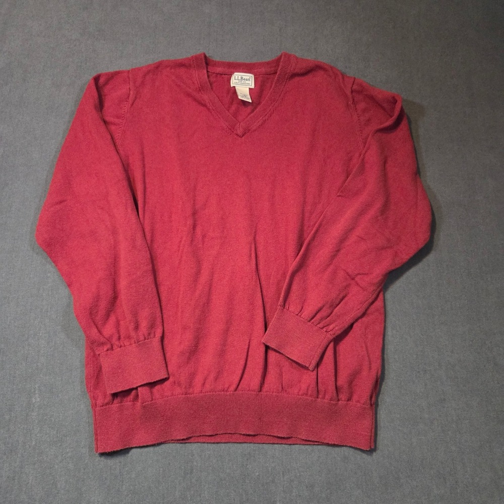 L.L. Bean V-Neck Sweater Mens Large Red Cotton Cashmere Pullover 274603